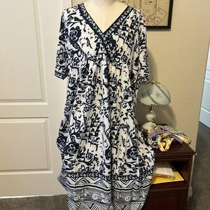 Floral Navy and White Women's Dress